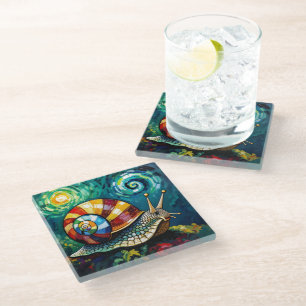 Dessous-de-verre En Verre Escargot fantaisiste aux couleurs vives en empâtem