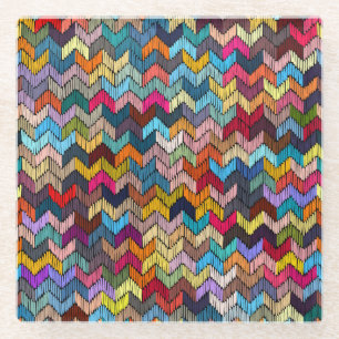 Dessous-de-verre En Verre Ethnic Tribal Brodé Géométrique