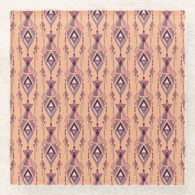 Dessous-de-verre En Verre Ethnique tribale : Aztec Mexicain sans couture Vin (Devant)