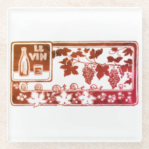 Dessous-de-verre En Verre Étiquette de vin français vintage Vignoble rusti