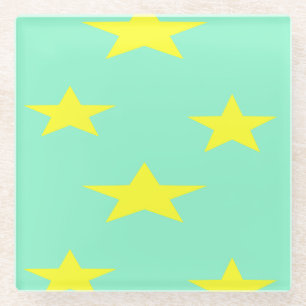 Dessous-de-verre En Verre étoiles jaunes sur turquoise
