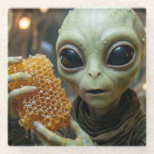 Dessous-de-verre En Verre Être Alien Extraterrestre avec un Rayon de Miel