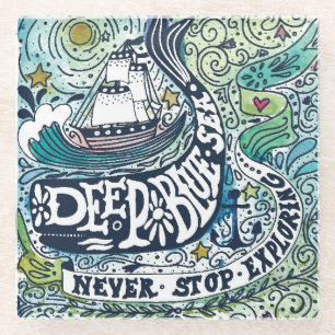 Dessous-de-verre En Verre Explorer bleu profond d'arrêt de la mer Never