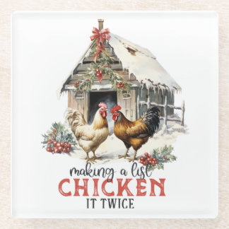 Dessous-de-verre En Verre "Faire une liste, le poulet deux fois" Puns Noël