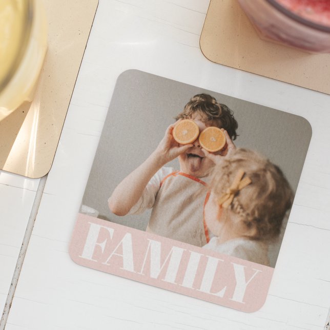 Dessous-de-verre En Verre Famille Pastel Rose moderne Cadeau photo (Créateur téléchargé)