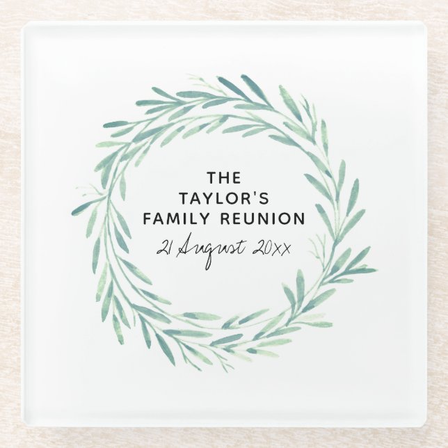 Dessous-de-verre En Verre Famille Réunion Aquarelle Wreath Verdure Foliage (Devant)