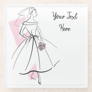 Dessous-de-verre En Verre Fashion Bride Pink Texte dessous de verre verre