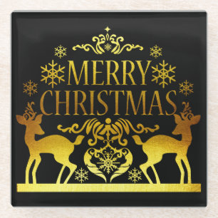 Dessous-de-verre En Verre Faux Or Noir Joyeux Noël Dessous de Verre en Verre