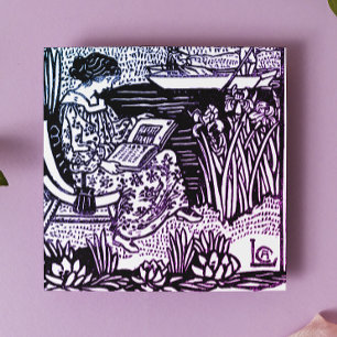 Dessous-de-verre En Verre Femme Art Nouveau lisant Amoureuse des livres