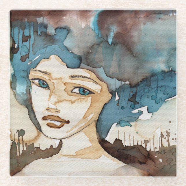 Dessous-de-verre En Verre Femme bleue (Devant)