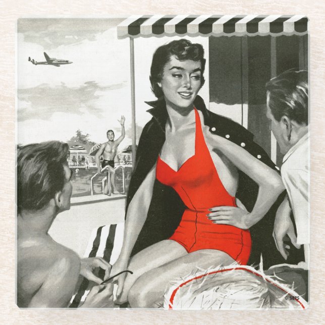 Dessous-de-verre En Verre Femme chaude rouge (Devant)