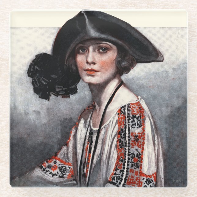 Dessous-de-verre En Verre Femme en blouse brodée (Devant)