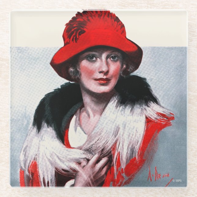 Dessous-de-verre En Verre Femme en Casquette rouge (Devant)