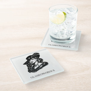 Dessous-de-verre En Verre Femme Glamour avec Illustration de Mode Féline