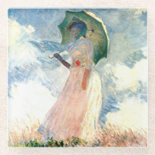 Dessous-de-verre En Verre Femme Monet avec un parasol face à gauche