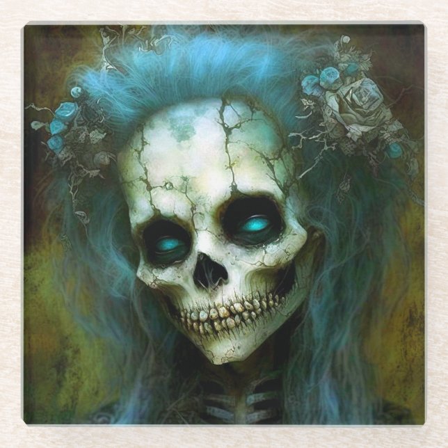 Dessous-de-verre En Verre Femme morte Squelette Horreur (Devant)