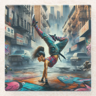 Dessous-de-verre En Verre Femmes en action de Breakdancer Silhouette de New 