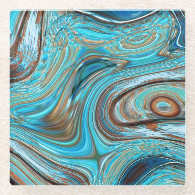 Dessous-de-verre En Verre ferme bleu turquoise Tourbillons turquoise à grain (Devant)