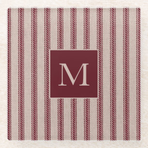 Dessous-de-verre En Verre Fermier Ticking Grain Sack Pays Monogramme
