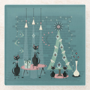 Dessous-de-verre En Verre Fête de famille de chats du milieu du siècle ©s
