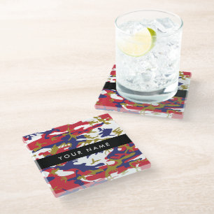 Dessous-de-verre En Verre Fête de l'Indépendance Camouflage Votre nom Person