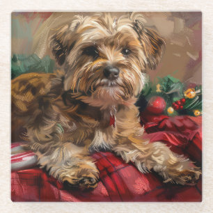 Dessous-de-verre En Verre Fête de Noël de Chien Yorkipoo