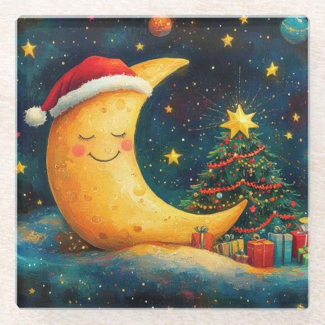 Dessous-de-verre En Verre Fête de Noël drôle Lune Galaxy (Devant)