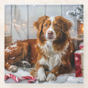 Dessous-de-verre En Verre Fête de Noël du chien de canard de la Nouvelle-Éco