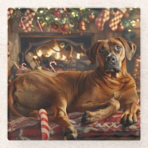 Dessous-de-verre En Verre Fête de Noël du chien de Rhodesian Ridgeback