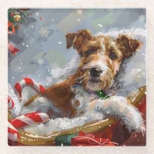 Dessous-de-verre En Verre Fête de Noël du chien Terrier de la Fête du Fil de