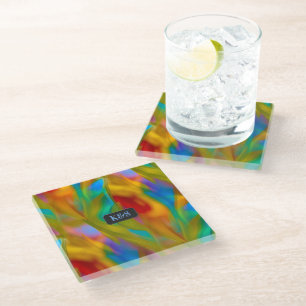 Dessous-de-verre En Verre Feu coloré - Verre à flamme - monogrammes / nom
