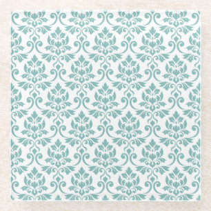Dessous-de-verre En Verre Feuille Damask Motif Turquoise