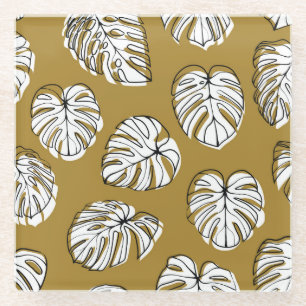 Dessous-de-verre En Verre Feuille de Monstera, Motif sans soudure textile.