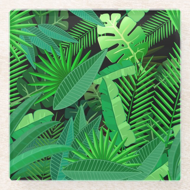 Dessous-de-verre En Verre Feuille de palmiers tropicaux (Devant)