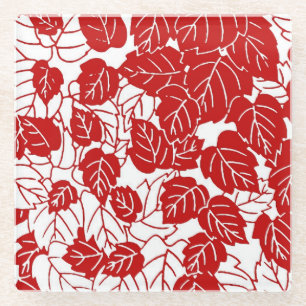 Dessous-de-verre En Verre Feuille japonaise, rouge foncé et blanc