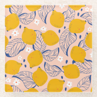 Dessous-de-verre En Verre Feuilles de citron : Vintage rose sans joint.