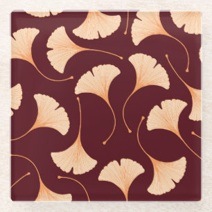 Dessous-de-verre En Verre Feuilles de Ginkgo biloba, motif floral transparen