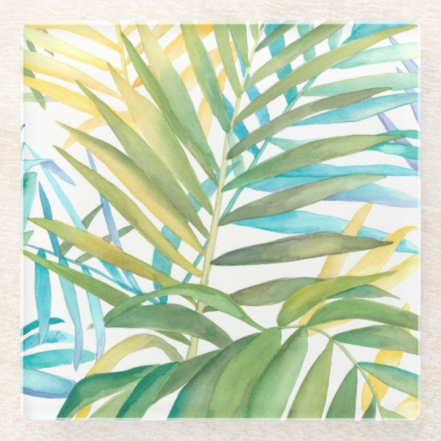 Dessous-de-verre En Verre Feuilles de palmiers tropicaux (Devant)