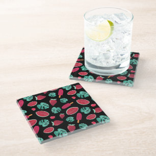 Dessous-de-verre En Verre Feuilles de poissonnerie, cerise, fraise et pastè