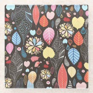 Dessous-de-verre En Verre Feuilles et oiseaux d'automne.