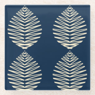 Dessous-de-verre En Verre Feuilles Géométriques   Bleu marine & Beige