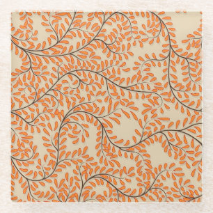 Dessous-de-verre En Verre Feuilles orange tourbillonnantes sur fond beige