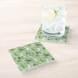 Dessous-de-verre En Verre Feuilles Tropical Green Palm