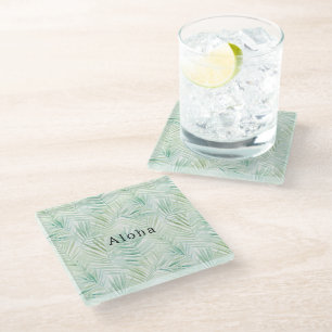Dessous-de-verre En Verre Feuilles tropicales vertes Aloha
