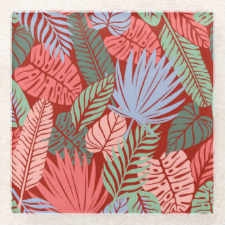 Dessous-de-verre En Verre Feuilles Tropicaux Doodle : Tiré À La Main Noire