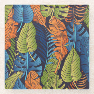 Dessous-de-verre En Verre Feuilles tropicaux, motif sans couture fleurie.