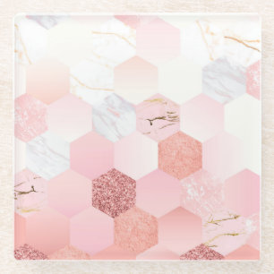 Dessous-de-verre En Verre Fille Chic Parties scintillant rose marbre Motif g