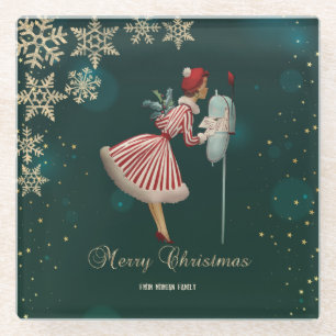 Dessous-de-verre En Verre Fille de Noël Vintage, Snowflakes