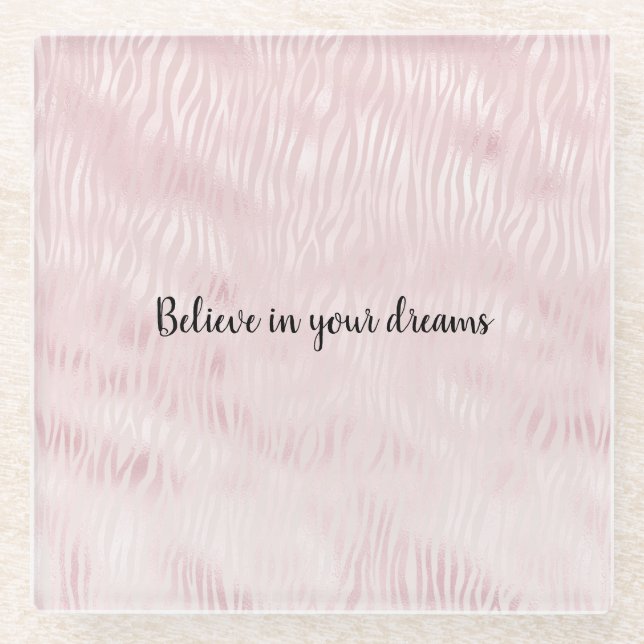 Dessous-de-verre En Verre Fille Glam Blush Pink Zebra Imprimer (Devant)