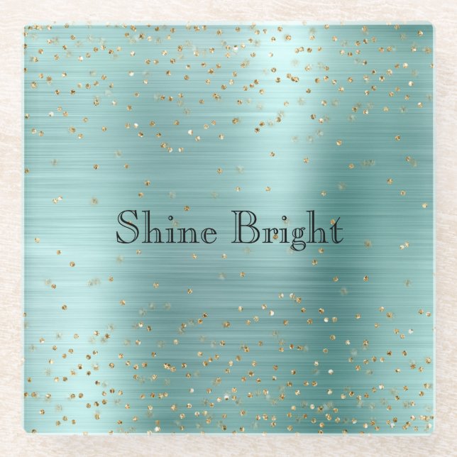 Dessous-de-verre En Verre Fille Mint Gold Glam Sparkle Confetti (Devant)
